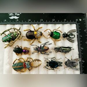 Lot of 10 Vintage Style Insect bug Beetle Brooches Rhinestone Enamel Bug